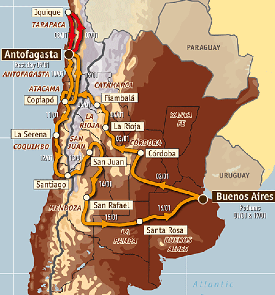 Itinerario in Cile - Mappa percorso.